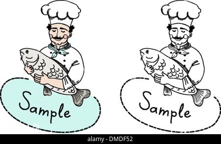 Chef con pesce modello di logo Illustrazione Vettoriale