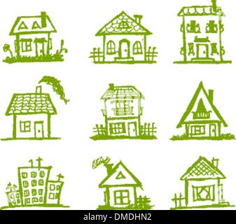 Schizzo di case d'arte per il tuo design Illustrazione Vettoriale