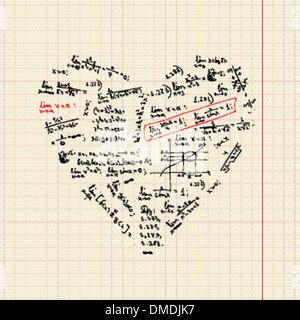 Forma di cuore con formule matematiche per il tuo design Illustrazione Vettoriale