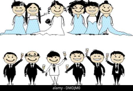 Festa di matrimonio - sposa e lo sposo con gli amici Illustrazione Vettoriale