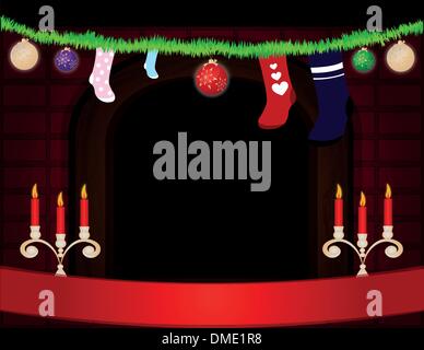 Natale camera con caminetto Illustrazione Vettoriale