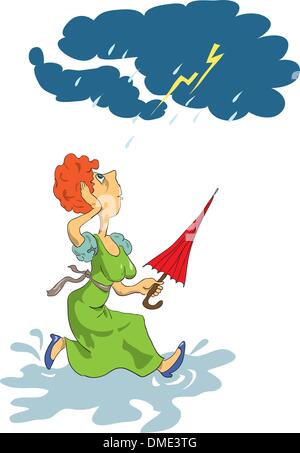 La donna sotto la pioggia Illustrazione Vettoriale