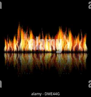 Fuoco ardente fiamma su sfondo nero Illustrazione Vettoriale