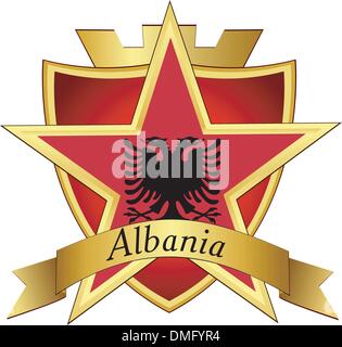 Vector stella d'oro per la bandiera di Albania sullo sfondo del Illustrazione Vettoriale