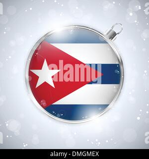 Buon Natale a sfera in argento con bandiera Cuba Illustrazione Vettoriale