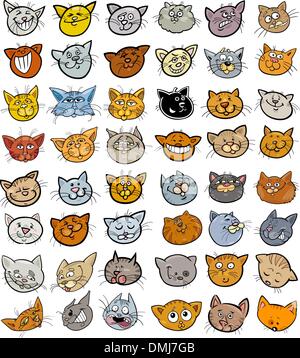 Cartoon gatti divertenti teste set di grandi dimensioni Illustrazione Vettoriale