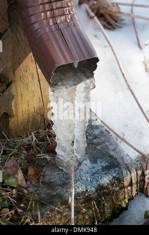 Un drainpipe congelati Foto Stock