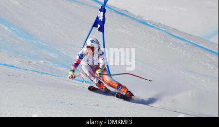 St Moritz, Svizzera. Xiv Dic, 2013. Tina Weirather dal Liechtenstein mostrato durante le donne del Super G a St Moritz, Svizzera, 14 dicembre 2013. Foto: Peter Lehner/dpa - NESSUN SERVIZIO DI FILO-/dpa/Alamy Live News Foto Stock