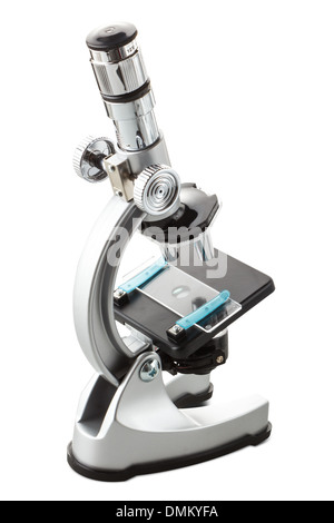 Un microscopio giocattolo isolato su bianco Foto Stock