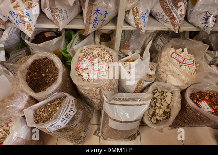 Tradizionale Coreana di medicina di erbe ingredienti al mercato - Busan, Corea del Sud Foto Stock