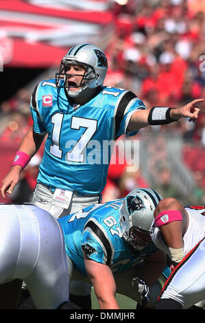 18 ottobre 2009: Carolina Panthers quarterback Jake Delhomme #17 gettò due intercettazioni nella partita contro il Buccaneers. Il Carolina Panthers sconfitto il Tampa Bay Buccaneers 28-21 presso Raymond James Stadium di Tampa, Florida. (Credito Immagine: © Southcreek globale/ZUMApress.com) Foto Stock