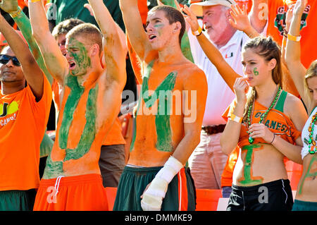 24 ottobre 2009: miami uragano fan. Clemson 40 sconfitto Miami (FL) 37 in OT a Landshark Stadium di Miami, FL. (Credito Immagine: © Southcreek globale/ZUMApress.com) Foto Stock