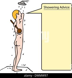 L uomo lo scrubbing torna nella doccia Illustrazione Vettoriale