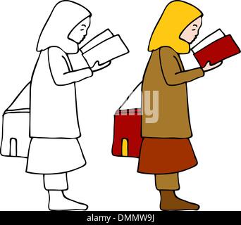 Ragazzina musulmana Libro di lettura Illustrazione Vettoriale