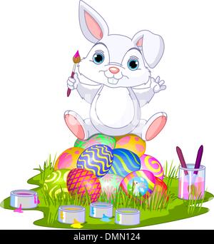 Pasqua. Bunny seduto sulle uova Illustrazione Vettoriale