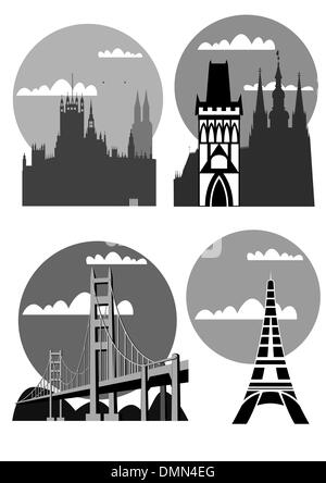 Famose città e luoghi - vettore Illustrazione Vettoriale