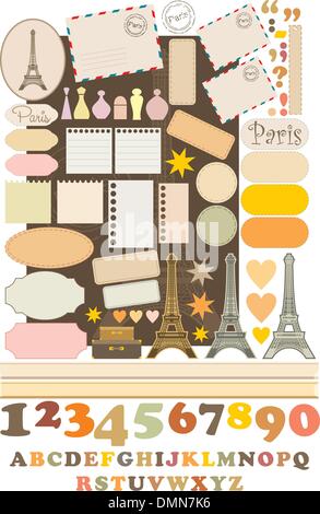 Scrapbook elementi con Tour d'Eiffel. Illustrazione Vettoriale