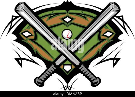 Campo da Baseball con Softball attraversato i pipistrelli vettore Immagine modello Illustrazione Vettoriale