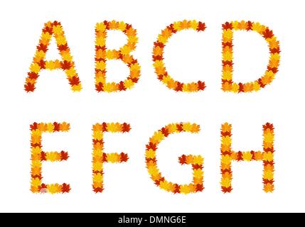 Foglie di autunno alfabeto lettere Illustrazione Vettoriale