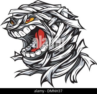 Urlando mummia Spaventoso Halloween Monster testa vettore Cartoon illu Illustrazione Vettoriale