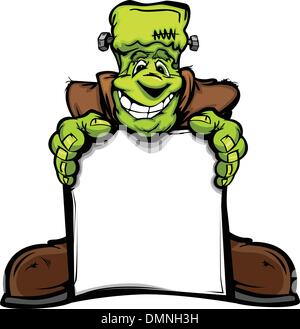 Happy Halloween Frankenstein Monster con segno Cartoon Il vettore Illustrazione Vettoriale