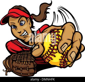 Fast Pitch Softball Pitcher Cartoon illustrazione vettoriale Illustrazione Vettoriale