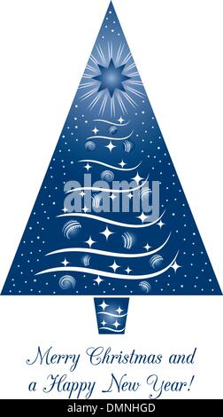 Blue albero di Natale biglietto di auguri Illustrazione Vettoriale