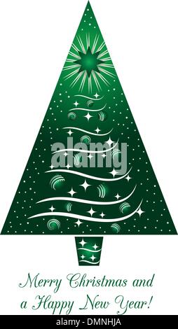 Il verde albero di Natale biglietto di auguri Illustrazione Vettoriale