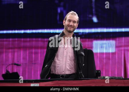 Nick Vujicic dà discorso in Taipei, Taiwanon Sabato, Dicembre 14, 2013. Foto Stock