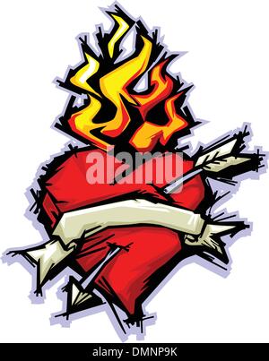 Cuore fiammeggiante con freccia e Banner illustrazione vettoriale Illustrazione Vettoriale