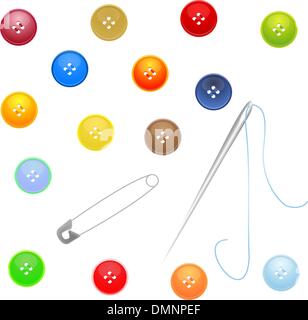 Pulsanti con ago di cucitura e il pin Illustrazione Vettoriale
