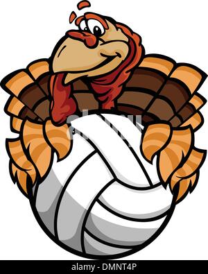 La pallavolo per la Festa del Ringraziamento felice Turchia Cartoon Illu vettore Illustrazione Vettoriale