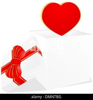 Bianco prua regalo con nastro di prua e di cuore rosso Illustrazione Vettoriale