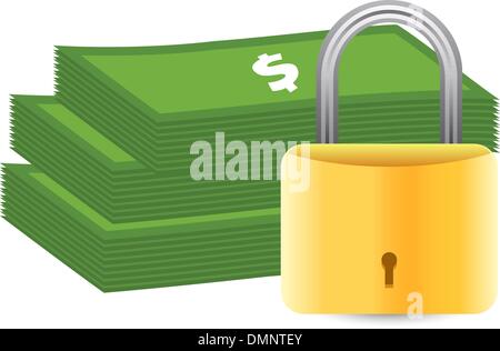 Denaro e lucchetto. Il concetto di sicurezza. Illustrazione Vettoriale