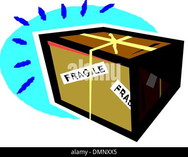 Casella di riciclo e timbro di gomma indicando maneggiare con cura isolato su bianco (pericolo). Illustrazione Vettoriale Illustrazione Vettoriale