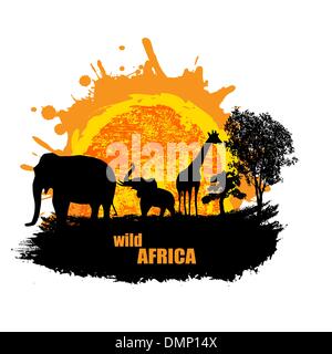 Illustrazione Vettoriale del tramonto in Africa selvaggia Illustrazione Vettoriale