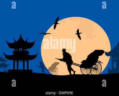 In rickshaw cinese nella vecchia Pechino Illustrazione Vettoriale
