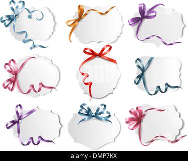 Serie di bellissimi con le carte regalo colorati fiocchi con nastri Vect Illustrazione Vettoriale