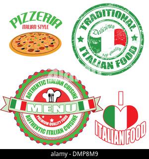 Set di autentica cucina italiana timbro ed etichette Illustrazione Vettoriale