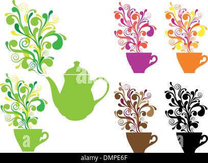 Caffè e tè con colori volute, set di vettore Illustrazione Vettoriale