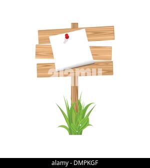 Indicazioni del cartello in legno con annuncio, erba Illustrazione Vettoriale
