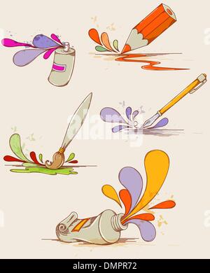 Disegnato a mano le vernici e le matite Illustrazione Vettoriale