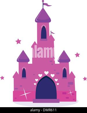 La Principessa rosa cartoon castello isolato su bianco Illustrazione Vettoriale