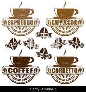 Tipi di timbri di caffè Illustrazione Vettoriale