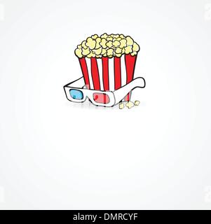 Popcorn e occhiali 3d. Concetto di cinema Illustrazione Vettoriale