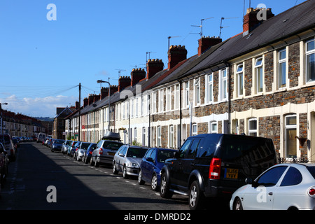 Tipico alloggiamento terrazzati, Roath, Cardiff, South Glamorgan, Wales, Regno Unito Foto Stock