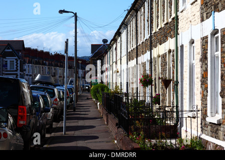 Tipico alloggiamento terrazzati, Roath, Cardiff, South Glamorgan, Wales, Regno Unito Foto Stock