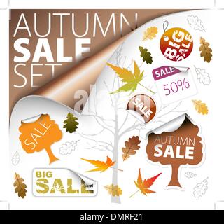 Set di autunno sconto biglietti, etichette, timbri, adesivi Illustrazione Vettoriale