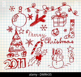 Vettore di Natale e Anno Nuovo doodle illustrazioni Illustrazione Vettoriale