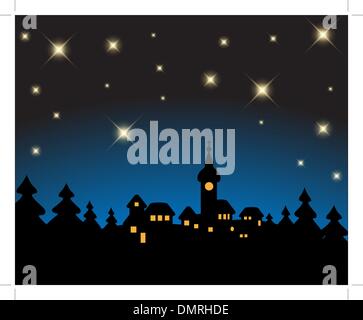 Scheda di Natale - notte il paesaggio innevato Illustrazione Vettoriale